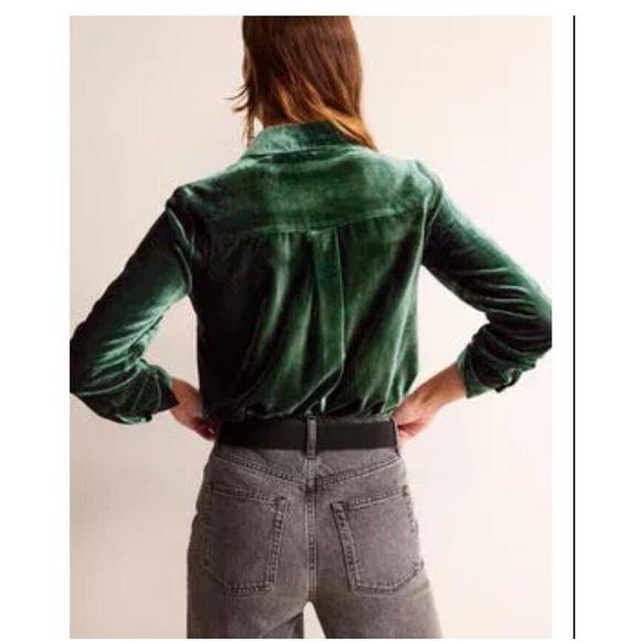 Boden Sienna Velvet Shirt Viscose Button Down Top US 8 Green Regal Holidays - Picture 5 of 14